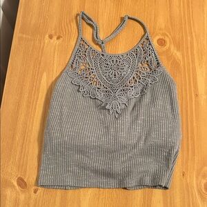 SO Gray Crochet Detail Crop Top